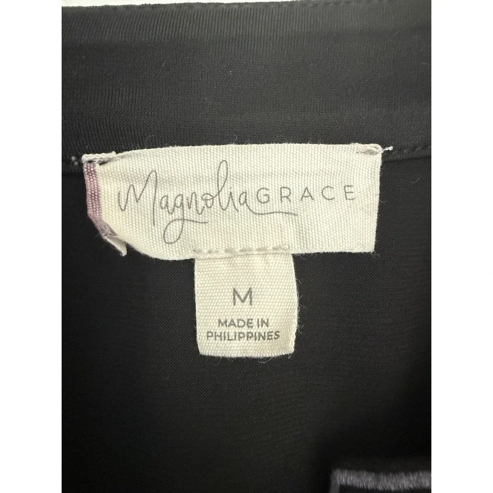 Magnolia Grace Black Embroidered V-Neck Wide Leg Jumpsuit Womens Medium